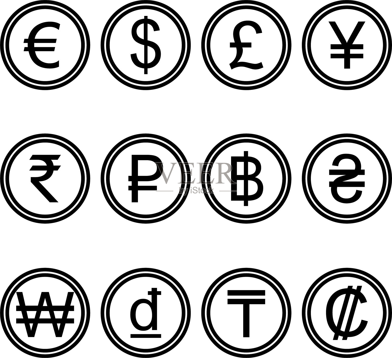 货币符号图标简单的黑白设置