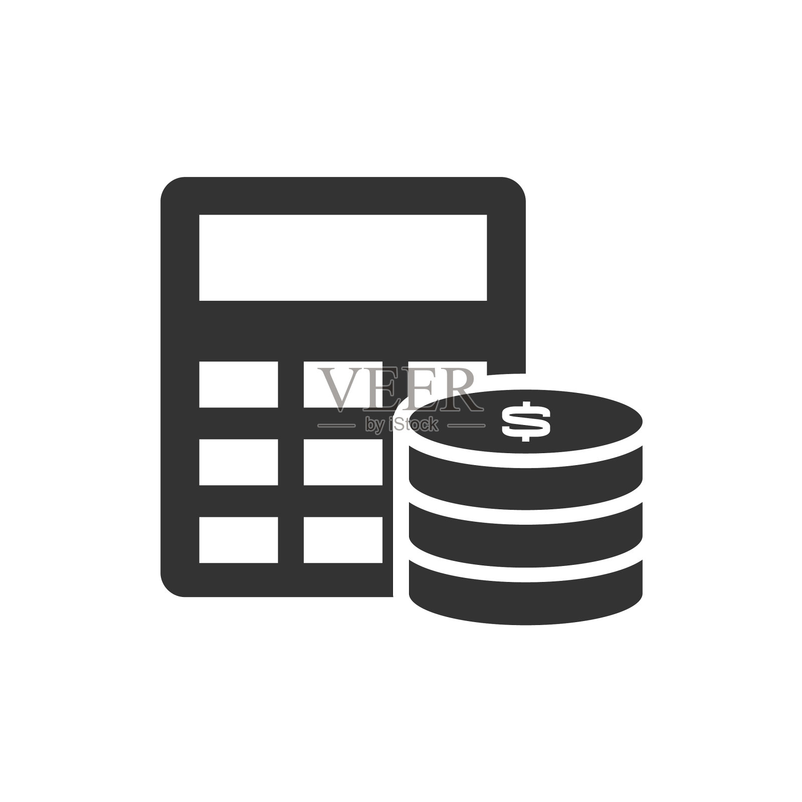 计算器和堆硬币图标上的白色图标素材