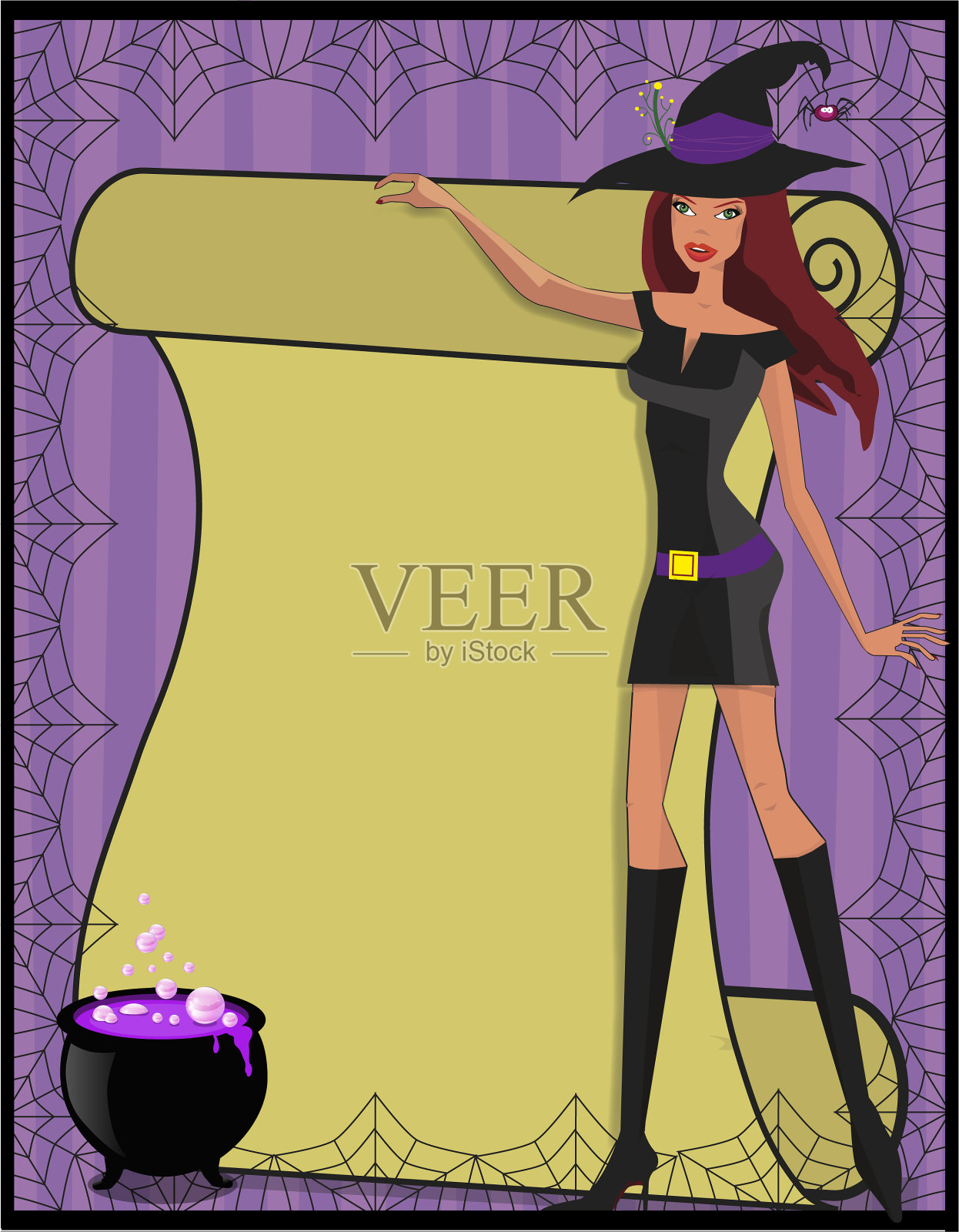 模板与可爱的绿眼睛女巫在短裙插画图片素材