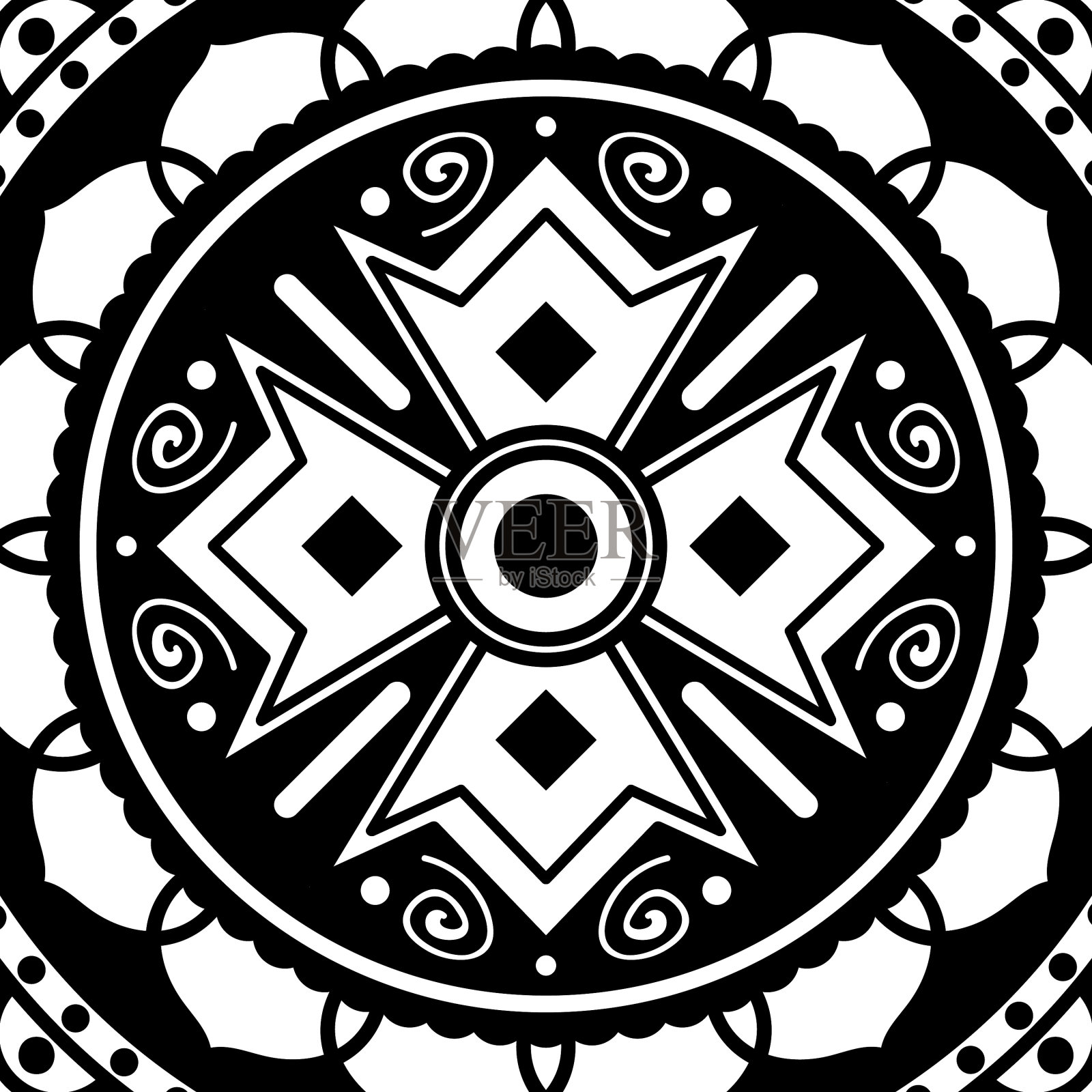 抽象图形方形背景与曼陀罗几何图案。矢量图插画图片素材