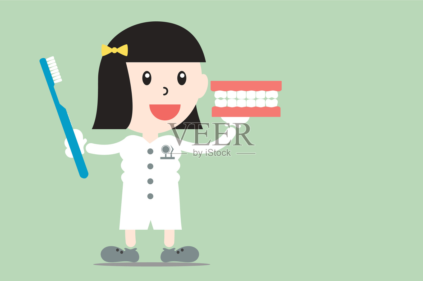 女牙医示范刷牙模型插画图片素材