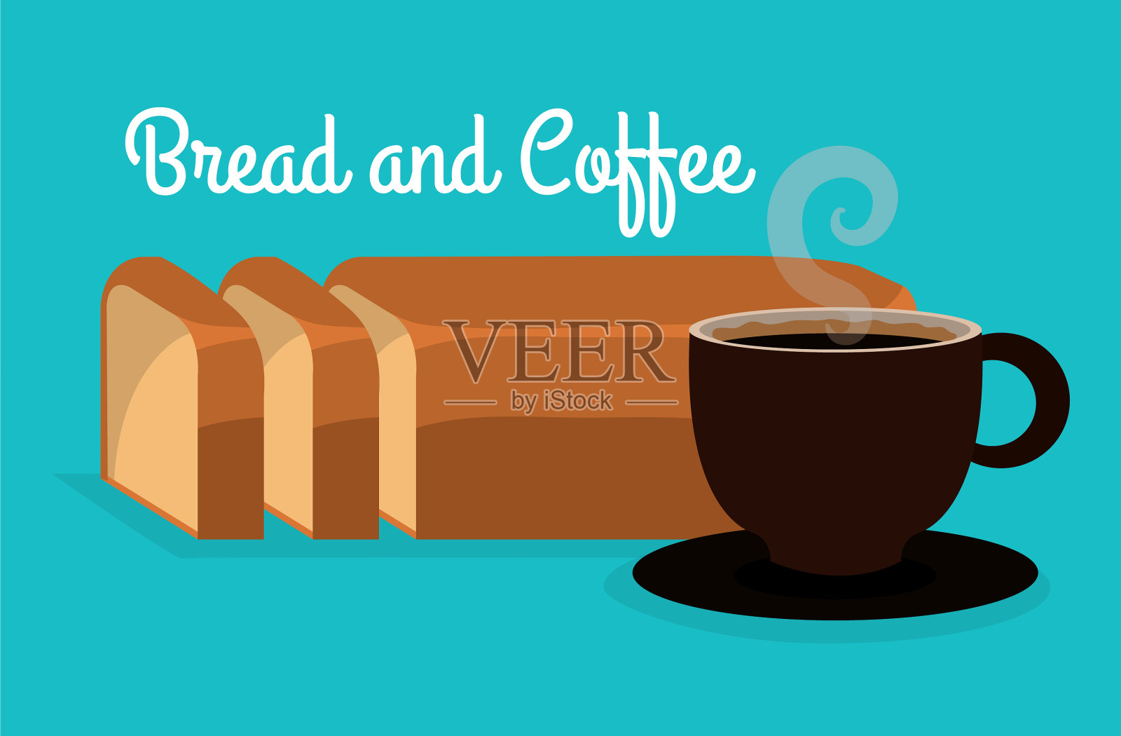 美味的减半面包和咖啡标签插画图片素材