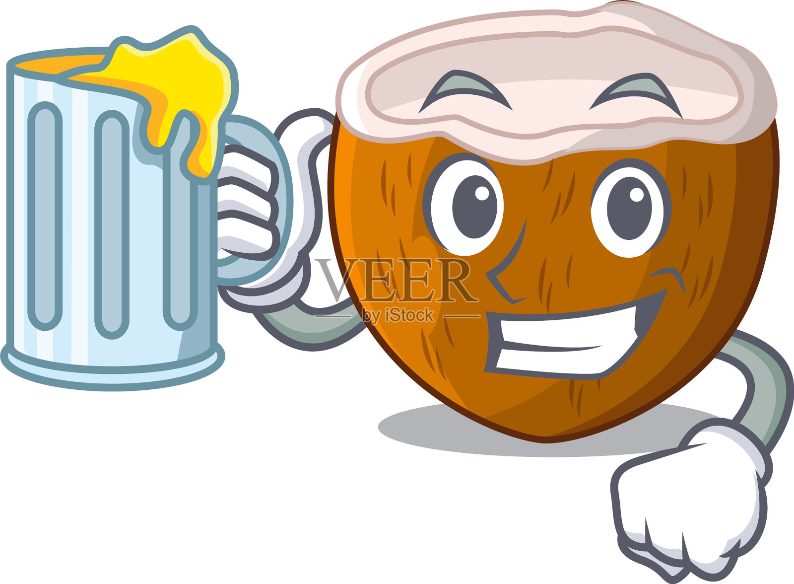 在沙滩上放着椰子汁卡通饮料设计元素图片