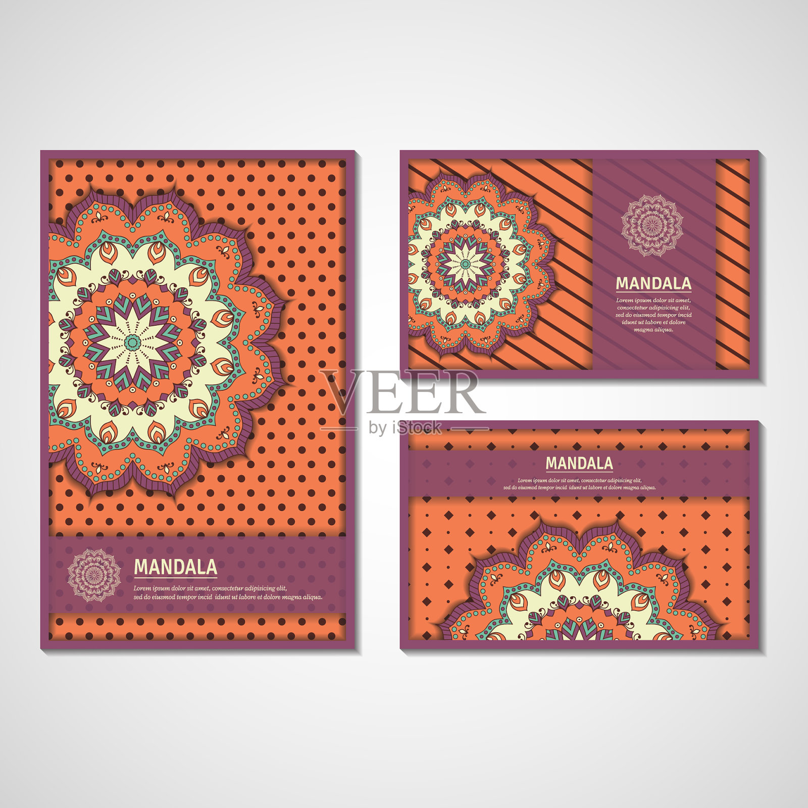 一套带有曼荼罗的卡片插画图片素材