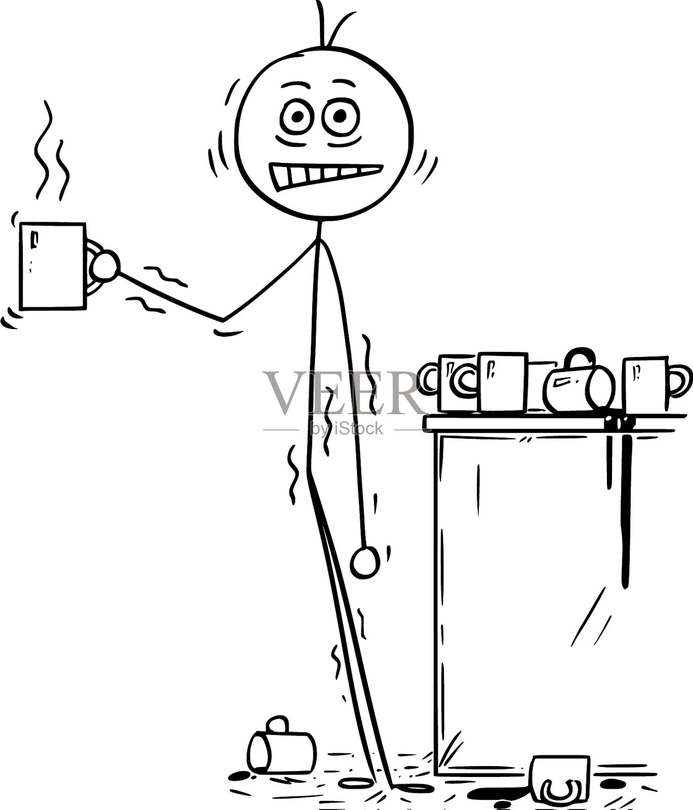 漫画中的商人因咖啡因过量而死插画图片素材