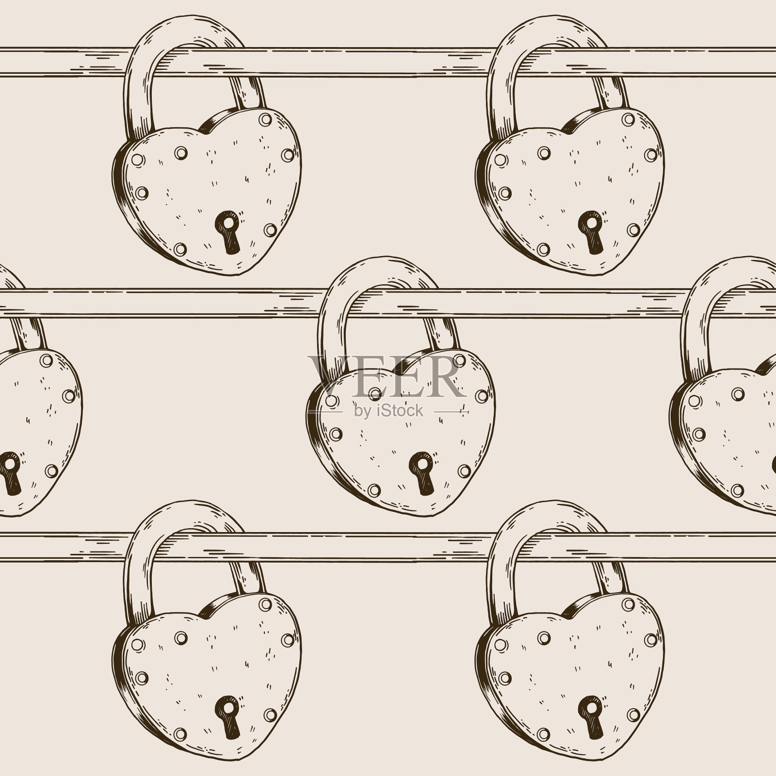心形锁无缝图案雕刻插画图片素材