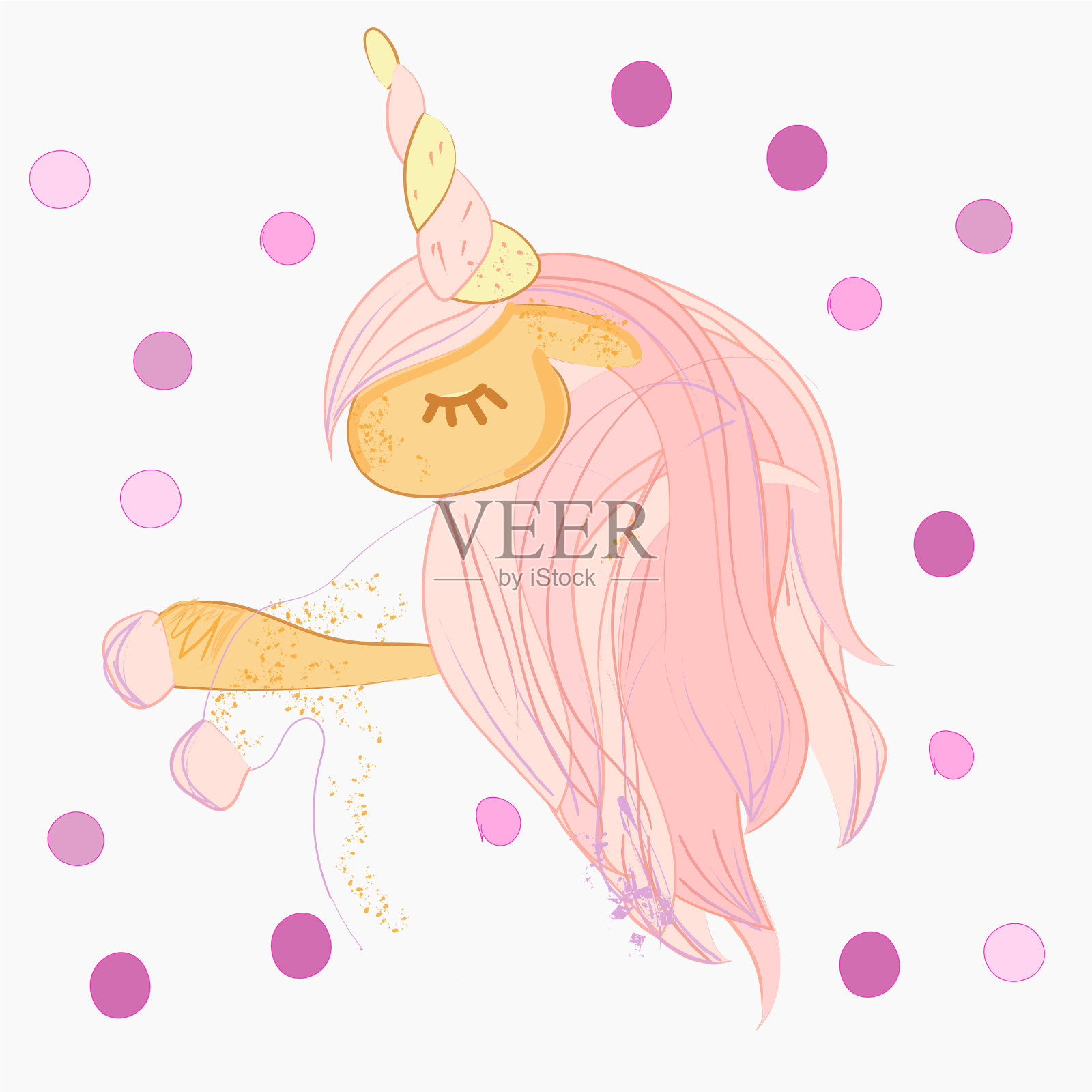 可爱的卡通小白马与粉红色插画图片素材