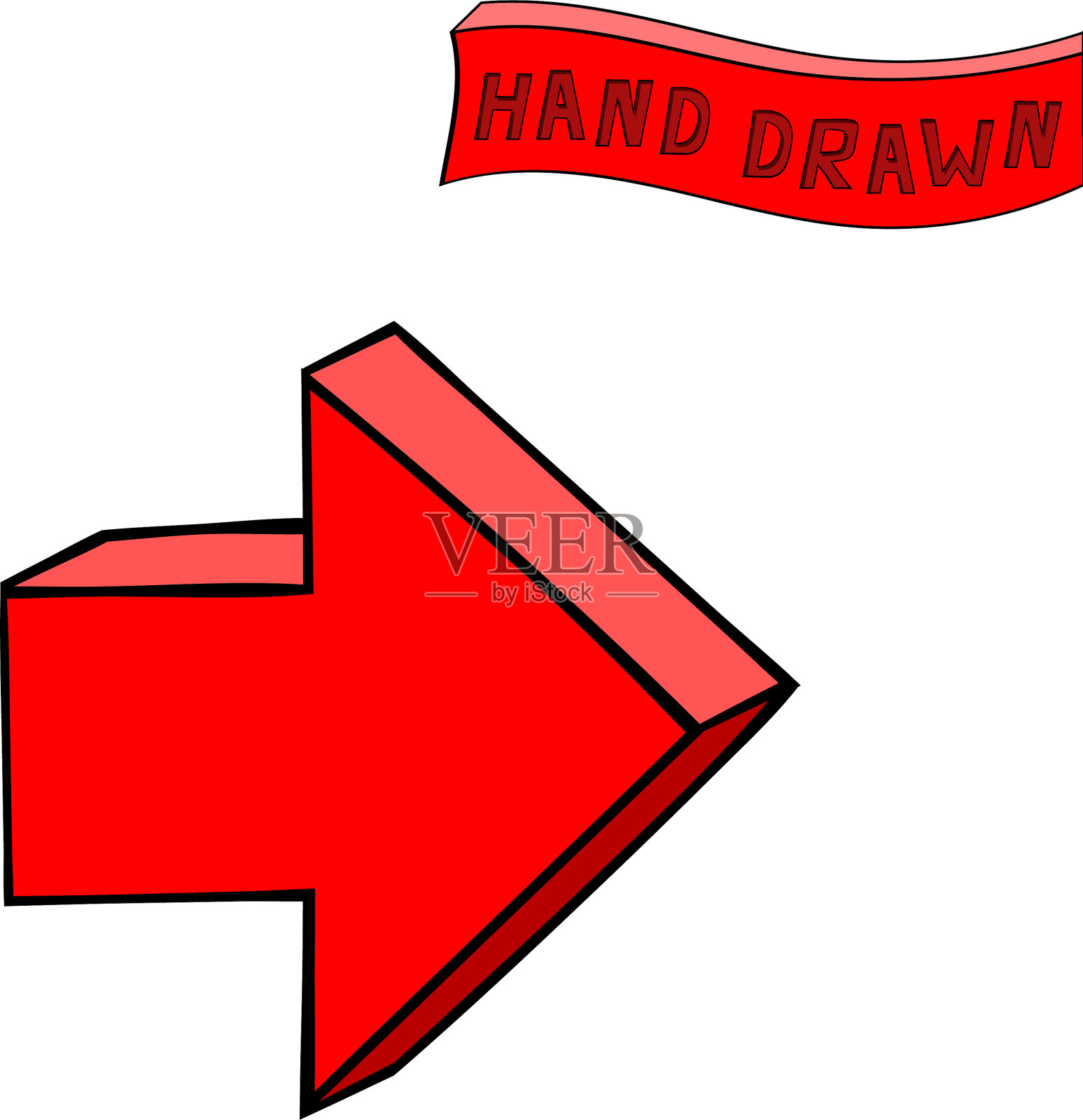 红色箭头下直手势手绘草图设计元素图片