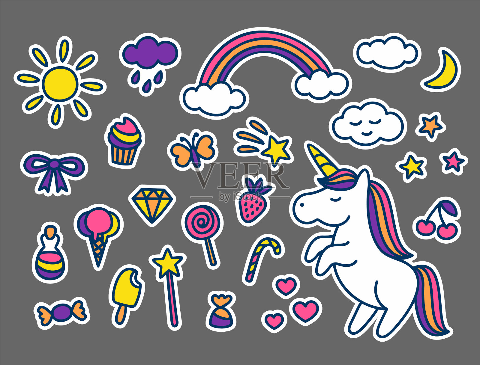 一套贴纸在卡通涂鸦插画图片素材