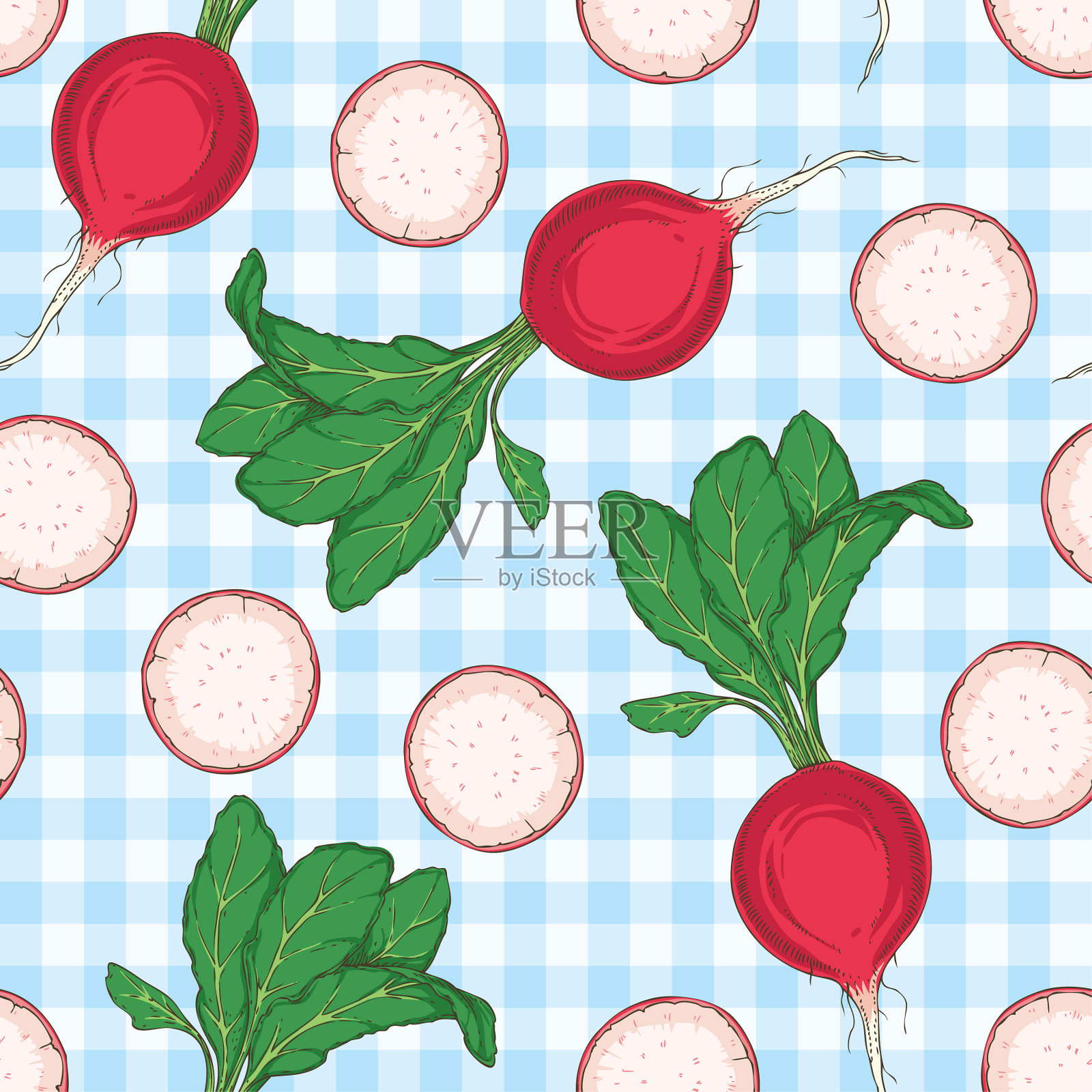 无缝图案萝卜与绿色顶部插画图片素材