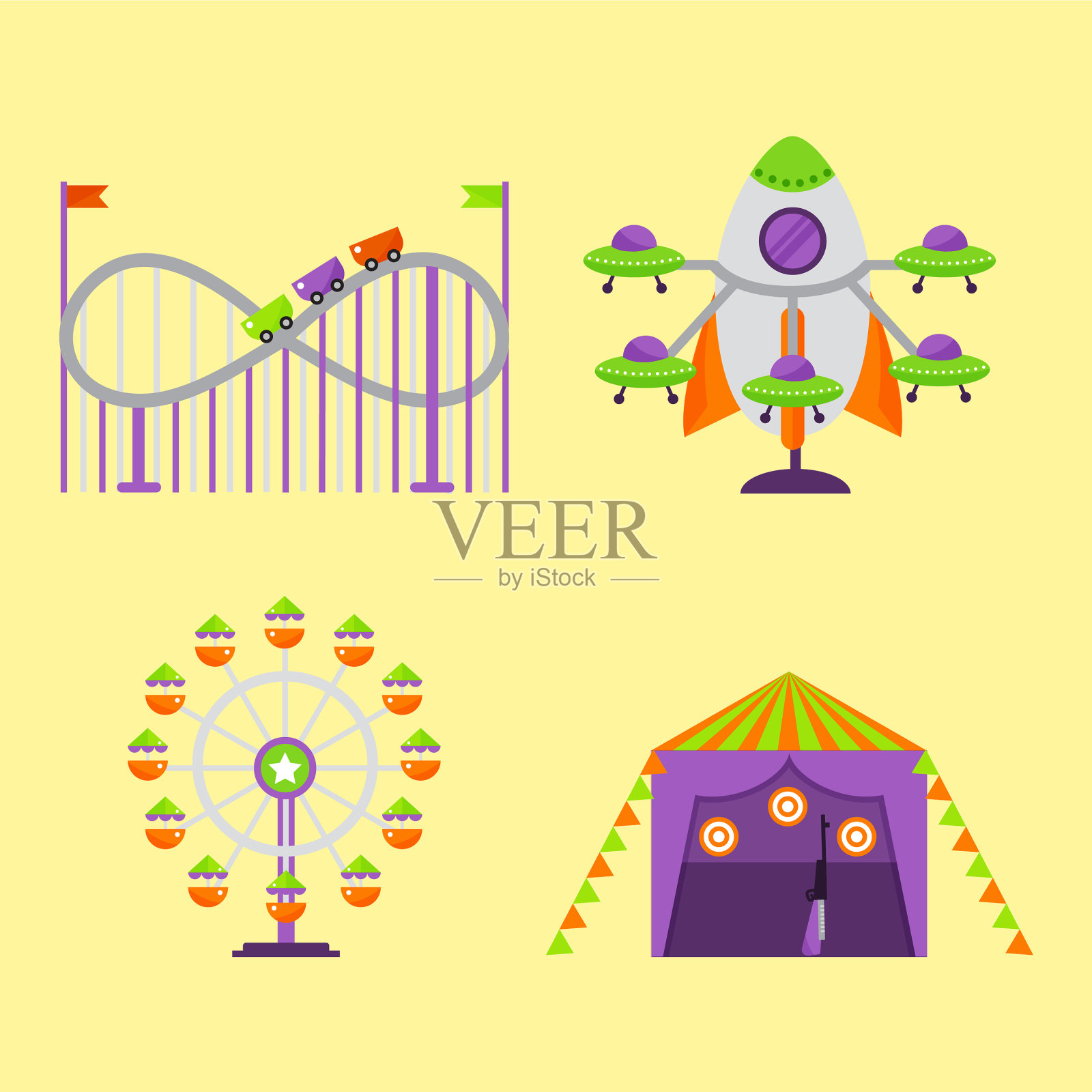 旋转木马娱乐景点公园边表演的孩子插画图片素材