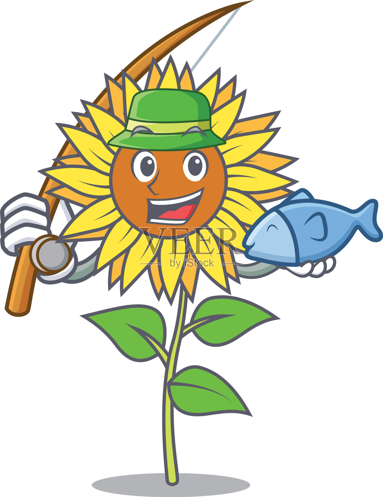 钓鱼葵花吉祥物卡通风格设计元素图片