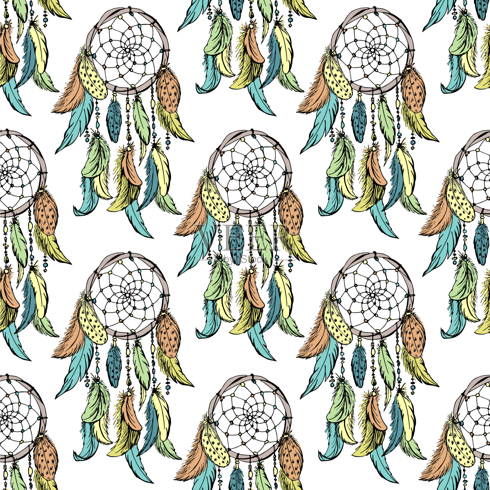捕梦网草图无缝模式插画图片素材
