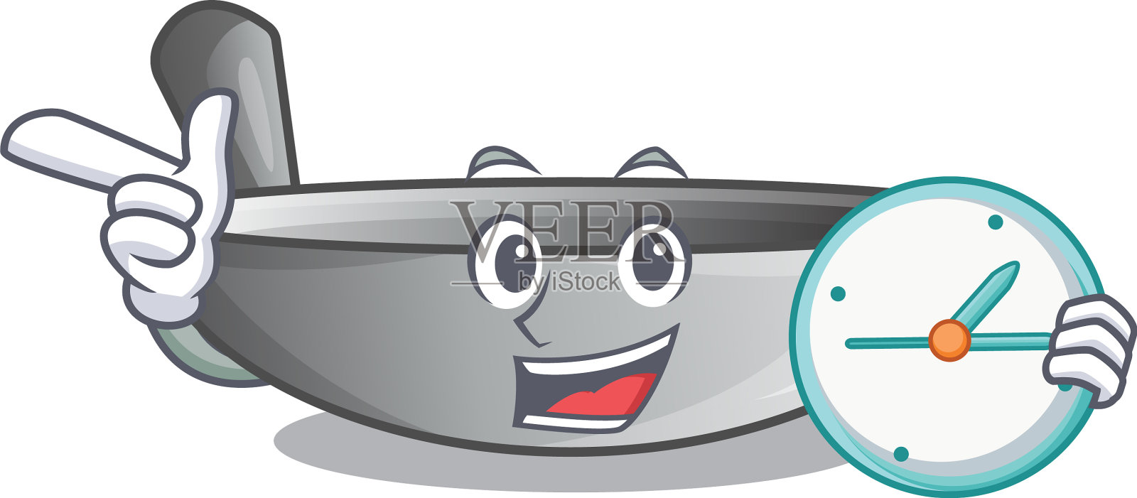 用时钟炒锅，煎锅，厨具插画图片素材