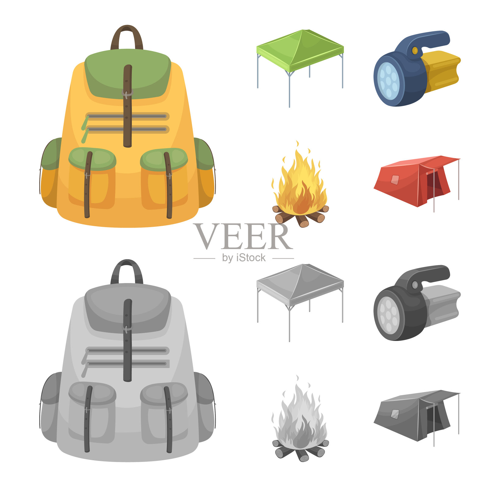 遮阳篷防火等旅游用品集图标素材