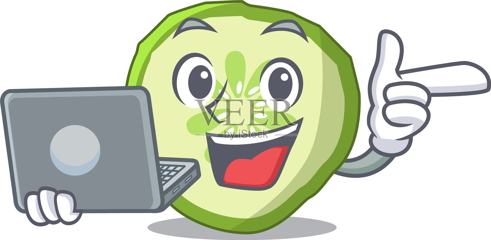 用笔记本电脑的新鲜黄瓜片的性格设计元素图片