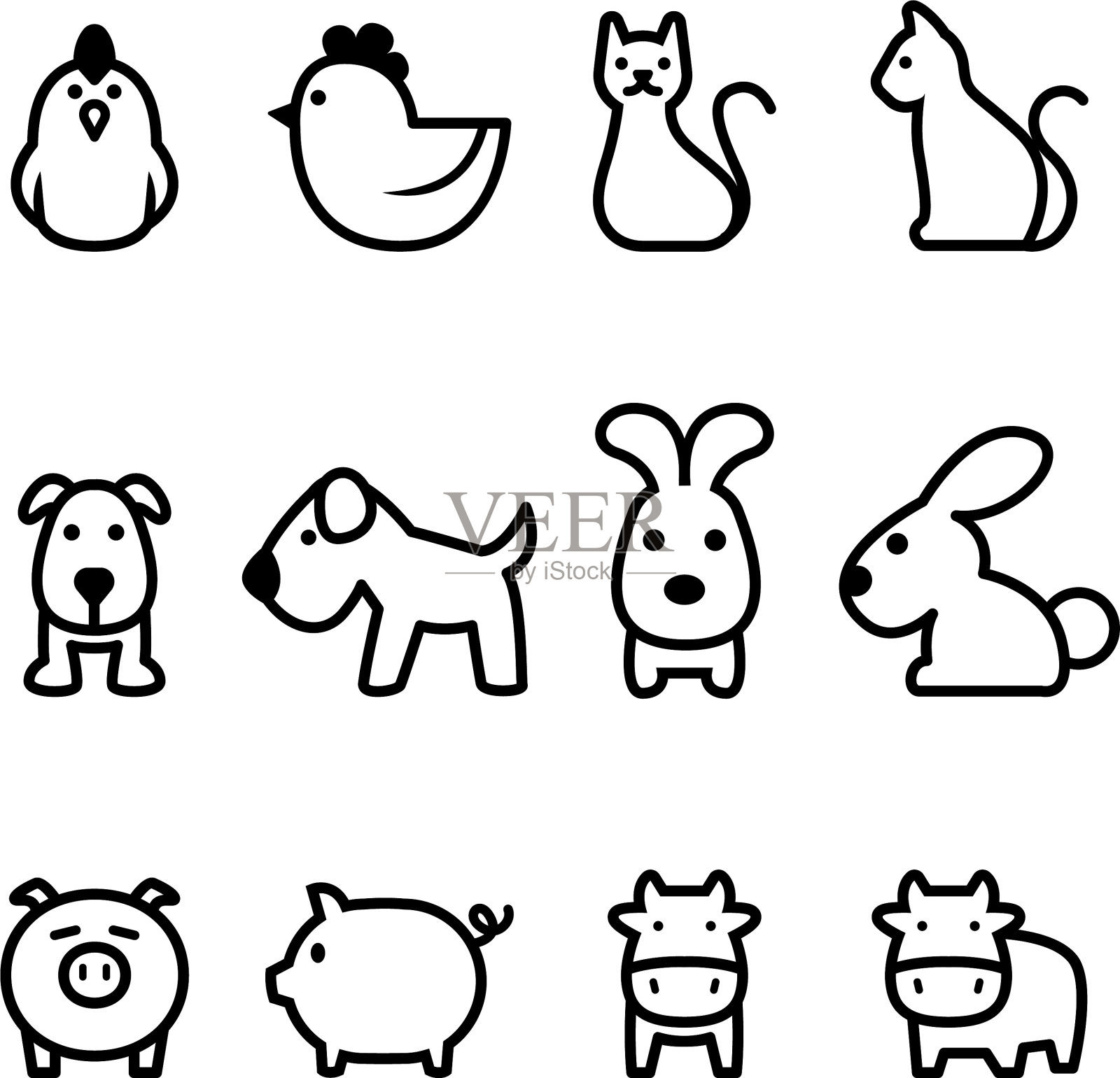 基本的动物图标插画图片素材