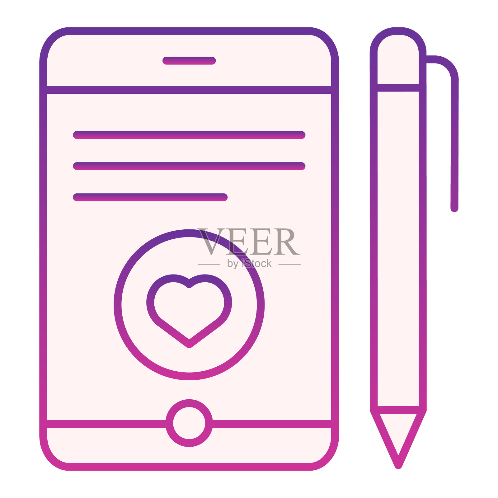 平板电脑和笔平图标智能手机与笔插画图片素材