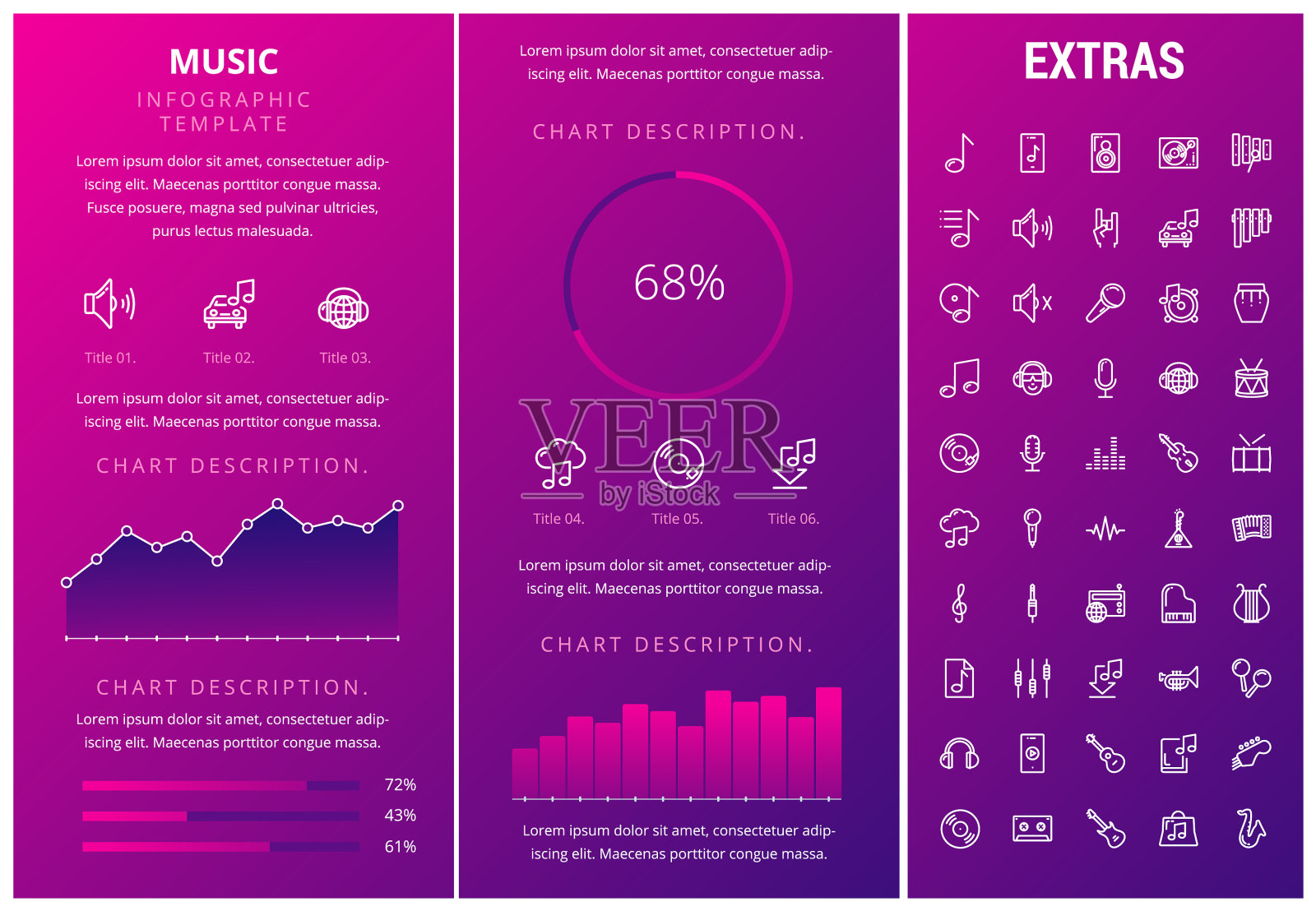 音乐信息图表模板元素和图标插画图片素材
