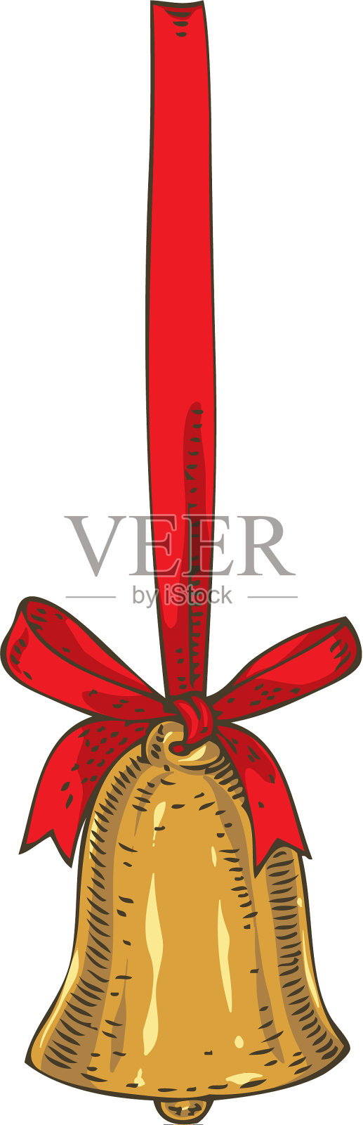 金色的圣诞钟声和红色的丝带设计元素图片