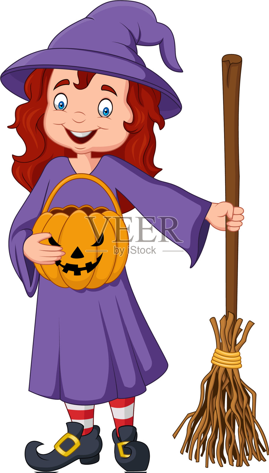 卡通女巫拿着扫帚设计元素图片