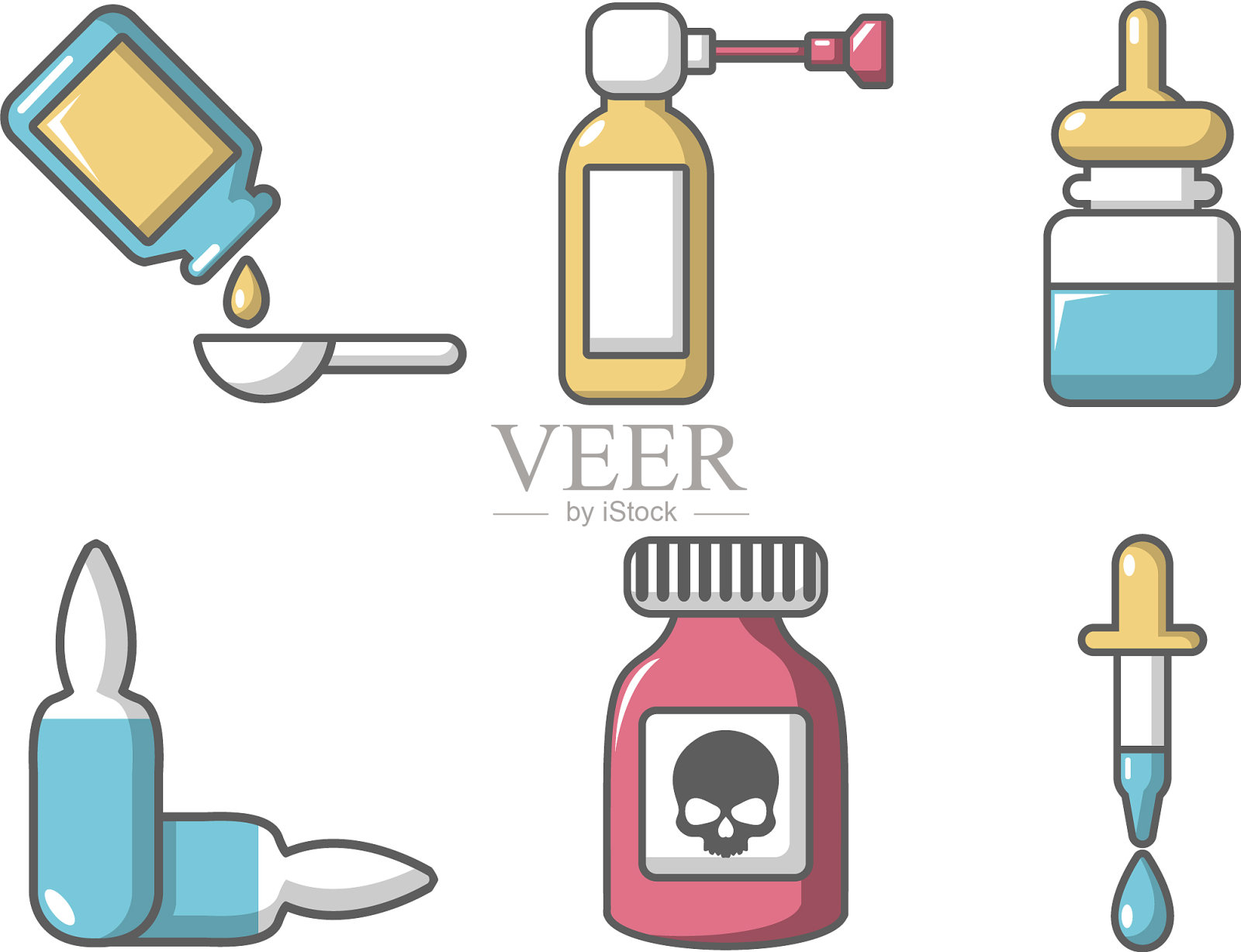 药品图标设置卡通风格图标素材