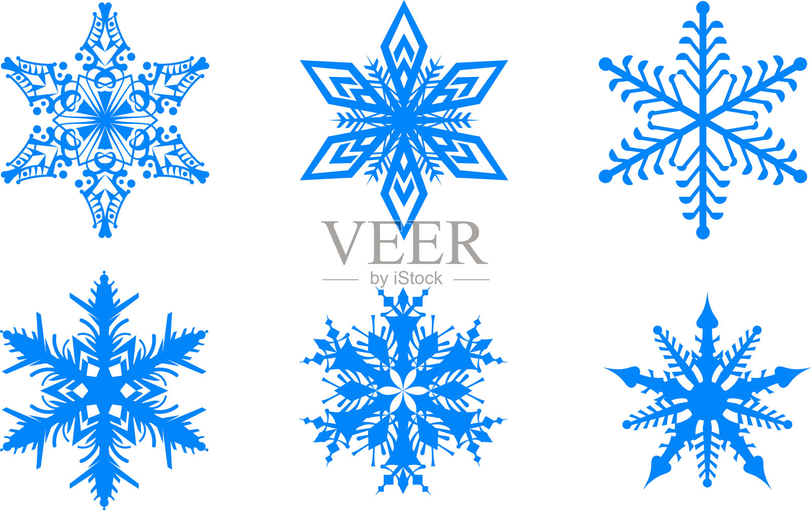 蓝色的冬天圣诞集雪花孤立图标素材