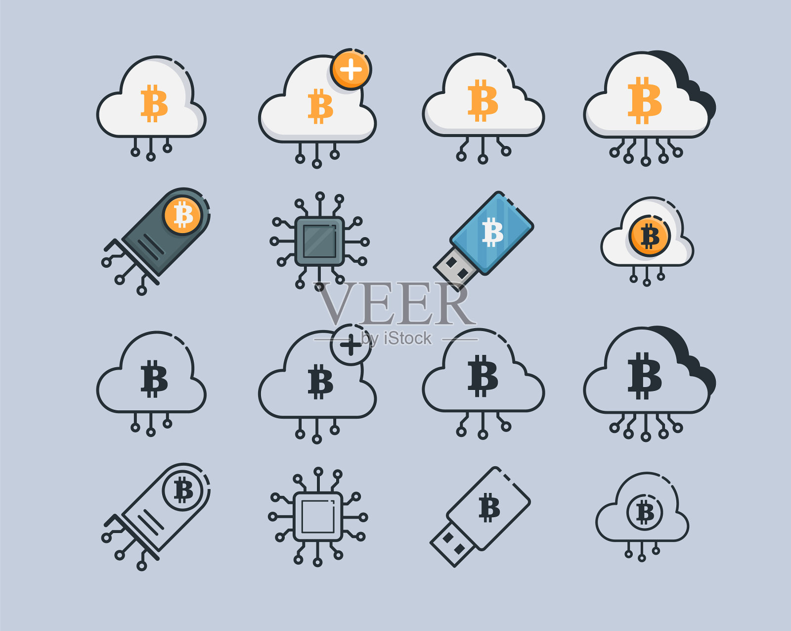 挖掘加密货币图标现代计算机插画图片素材