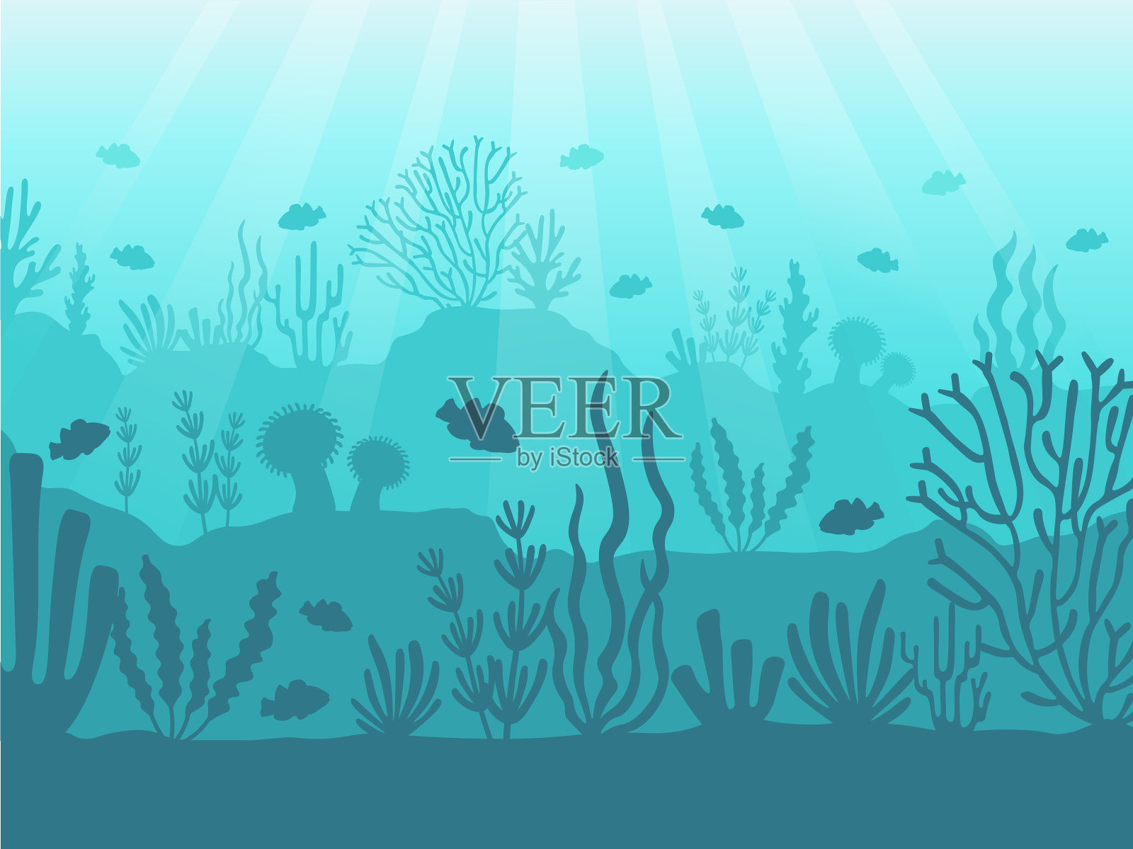 水下海景海洋珊瑚礁深海插画图片素材