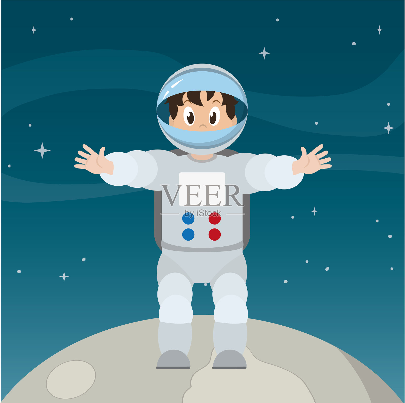 快乐的宇航员在太空的月球上插画图片素材