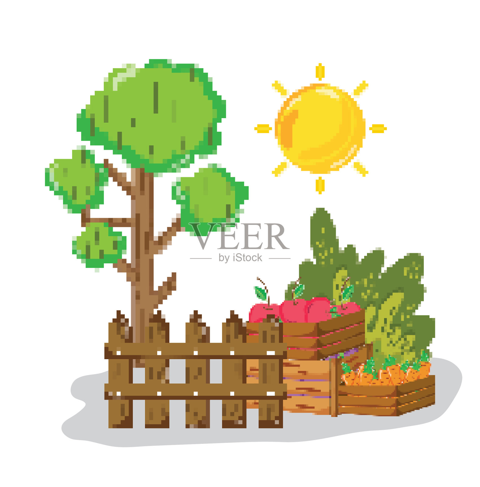 农场收获的像素化卡通设计元素图片