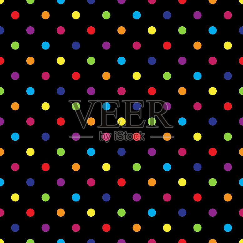 无缝彩色圆点图案上的黑色插画图片素材