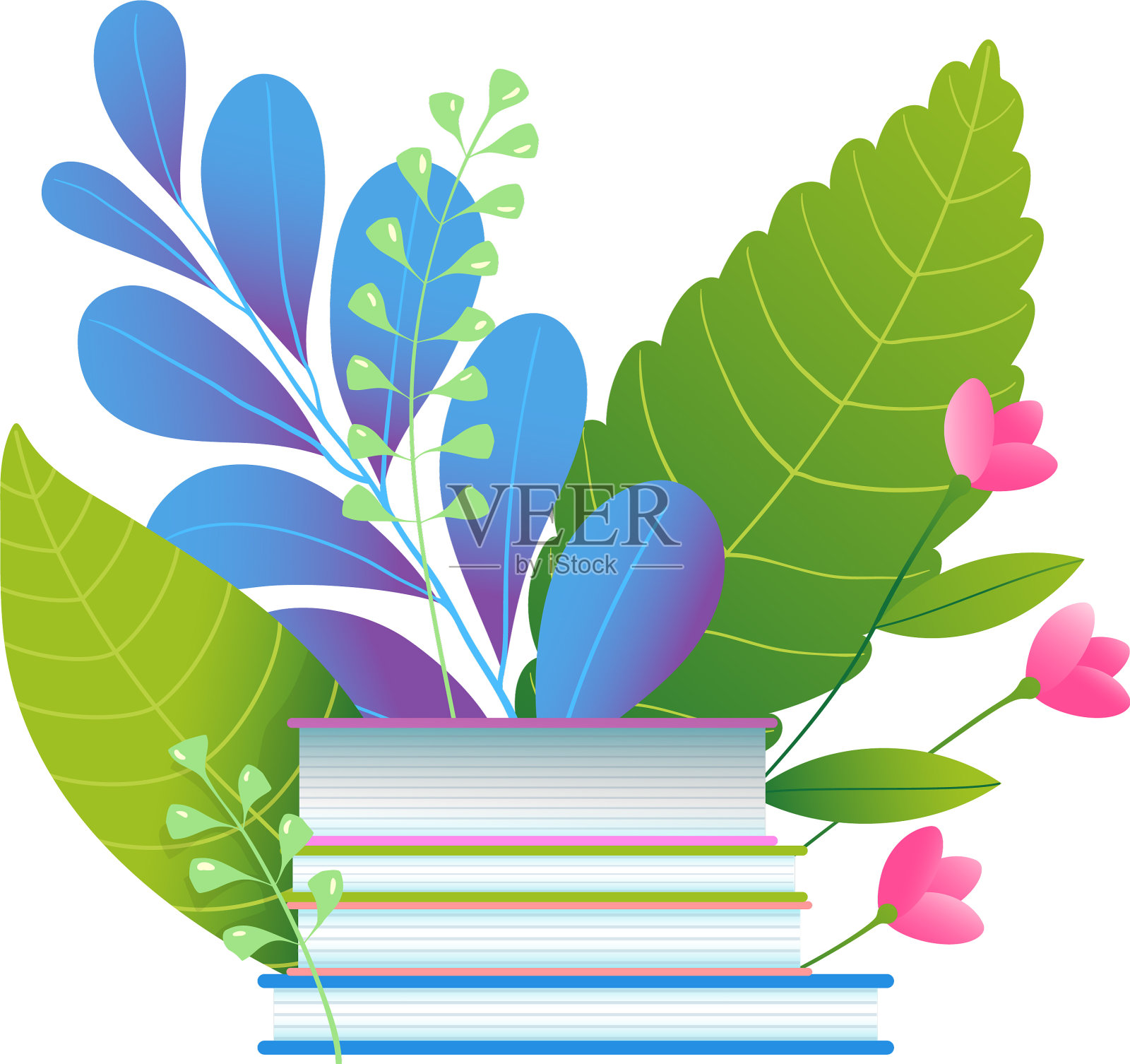 书籍和树叶让教育变得平坦设计元素图片