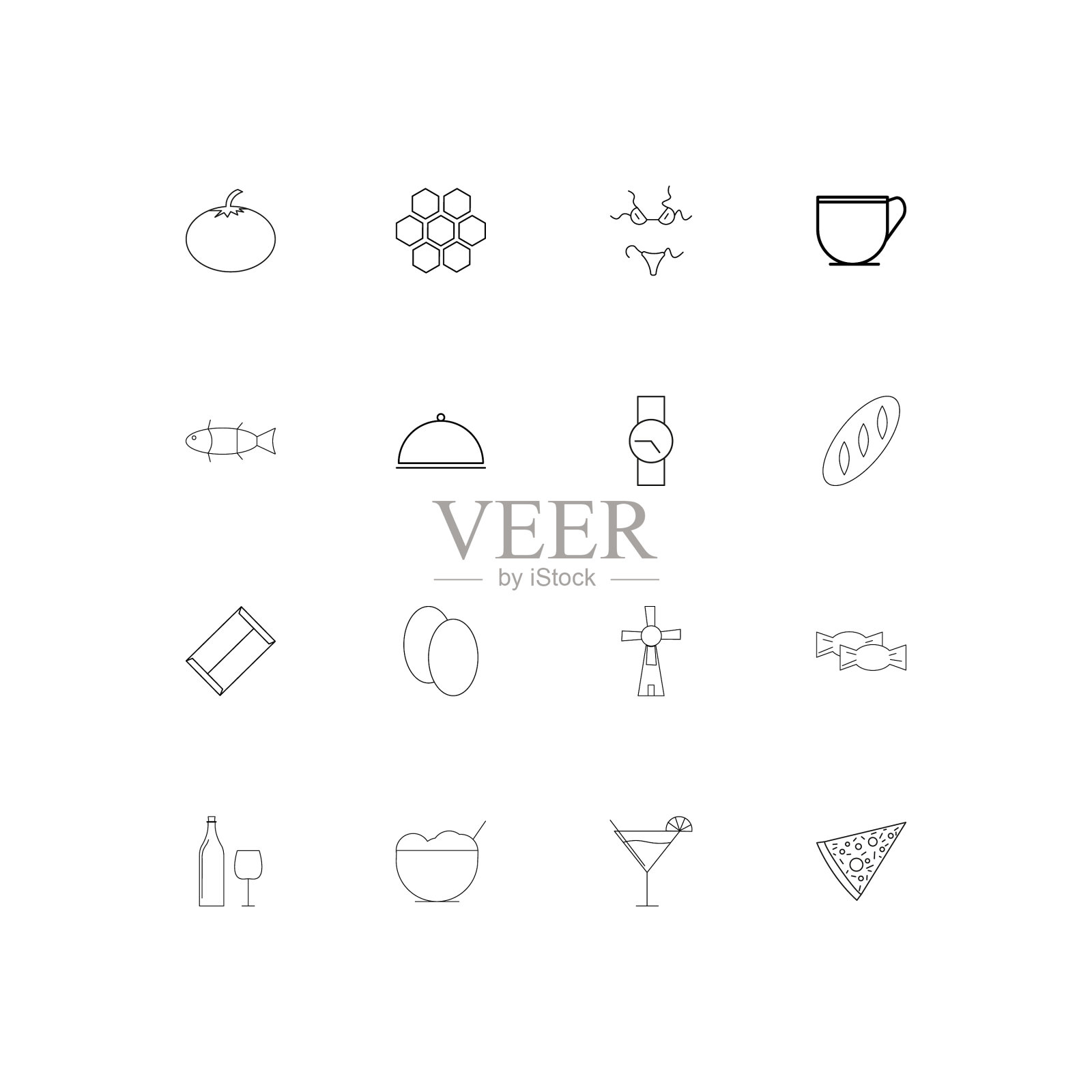 食物和饮料线性瘦图标设置概述图标素材