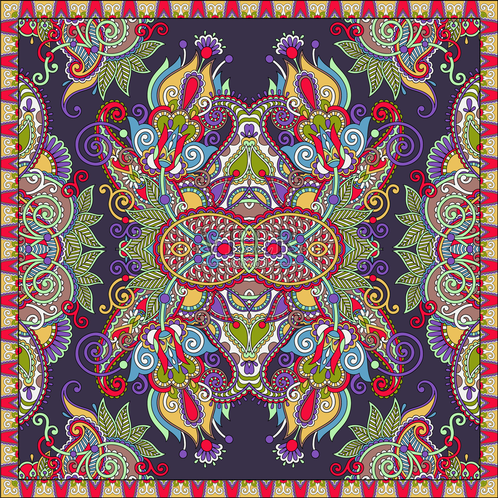 传统的装饰性阿拉贝斯克佩斯利花插画图片素材