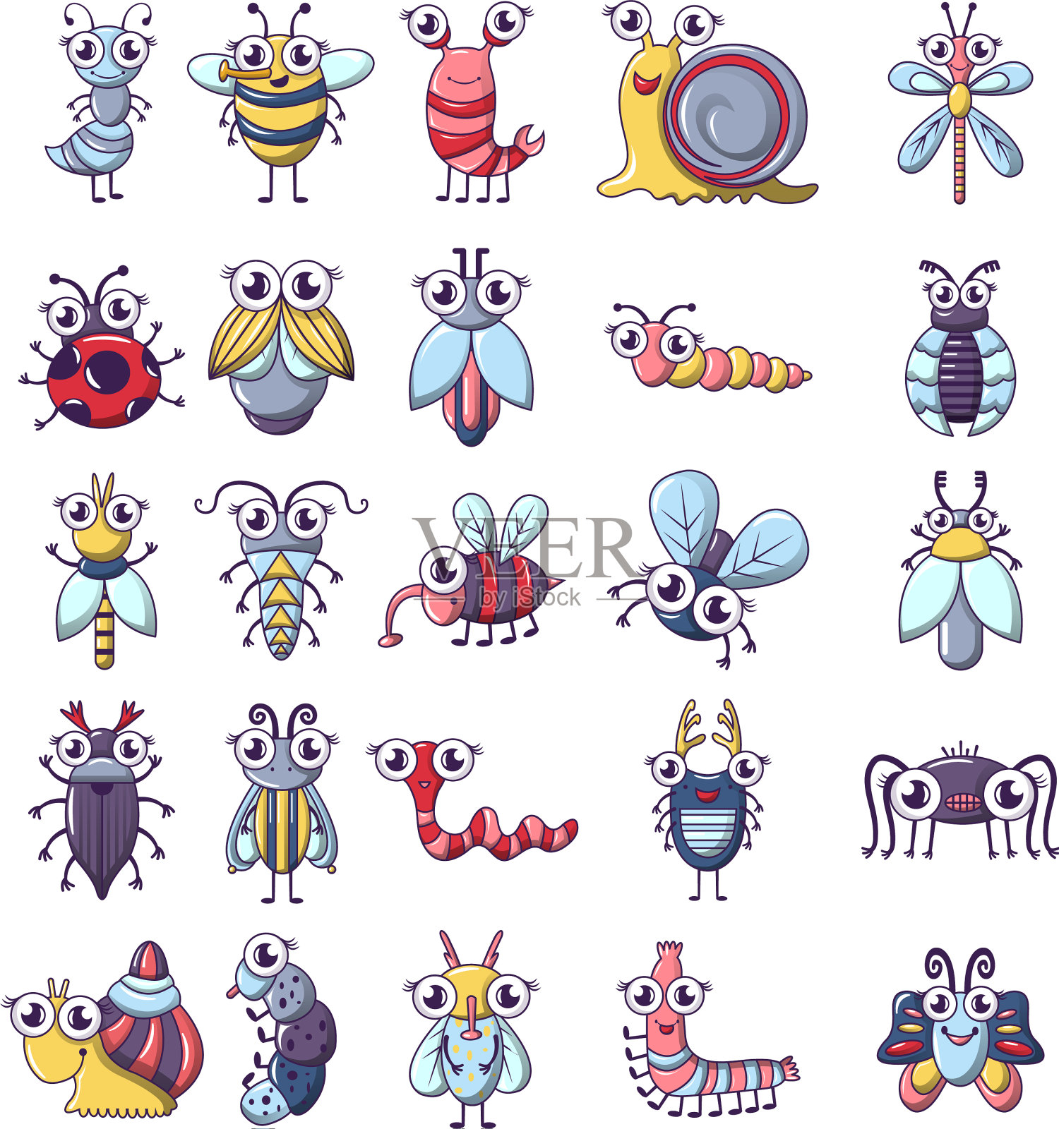 Bug有趣的昆虫图标设置卡通风格图标素材