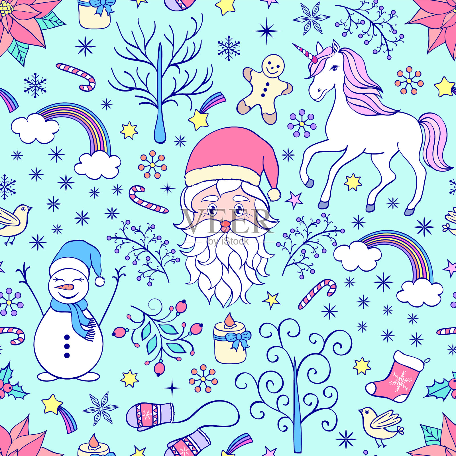 圣诞节无缝模式插画图片素材