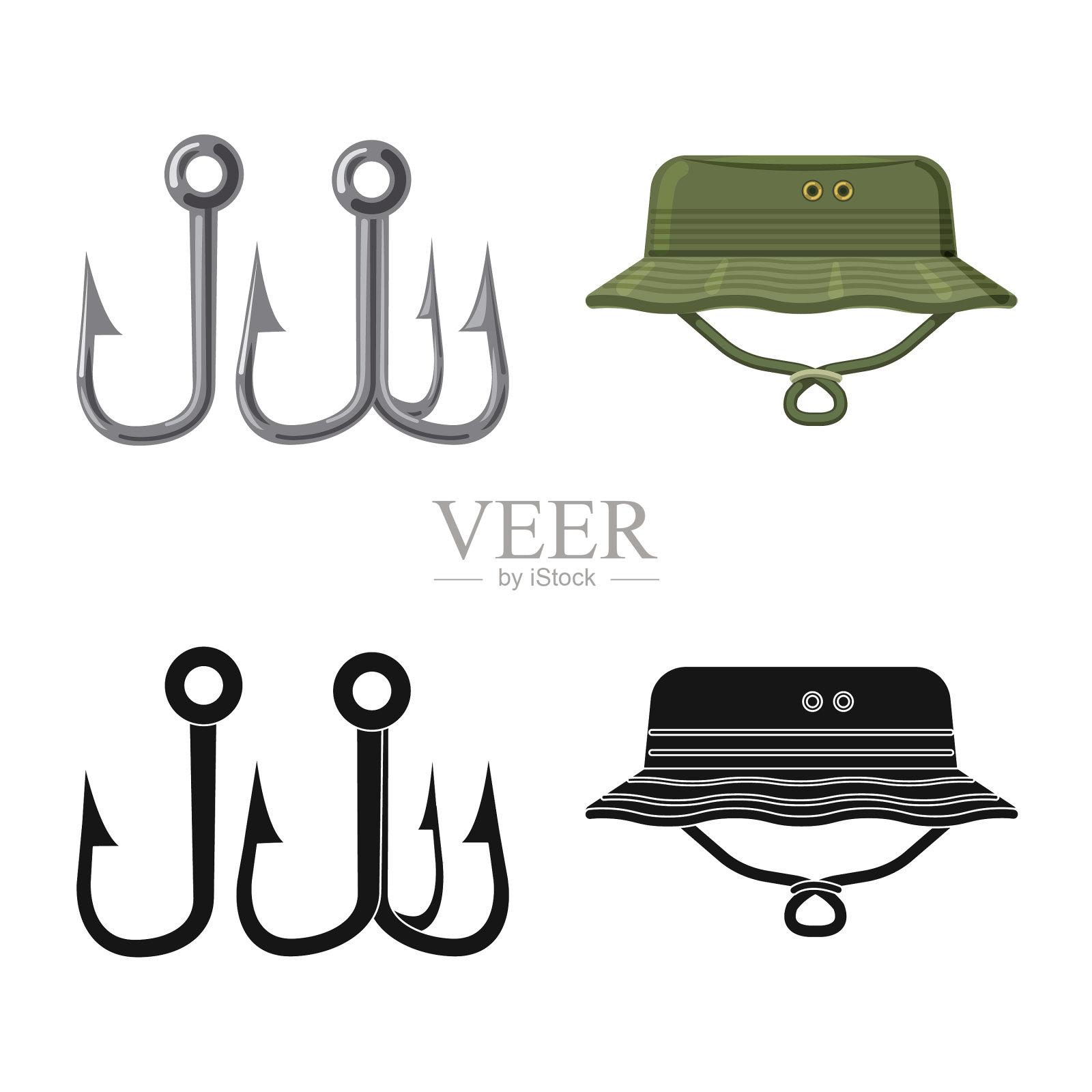 孤立对象的鱼和钓鱼标志图标素材