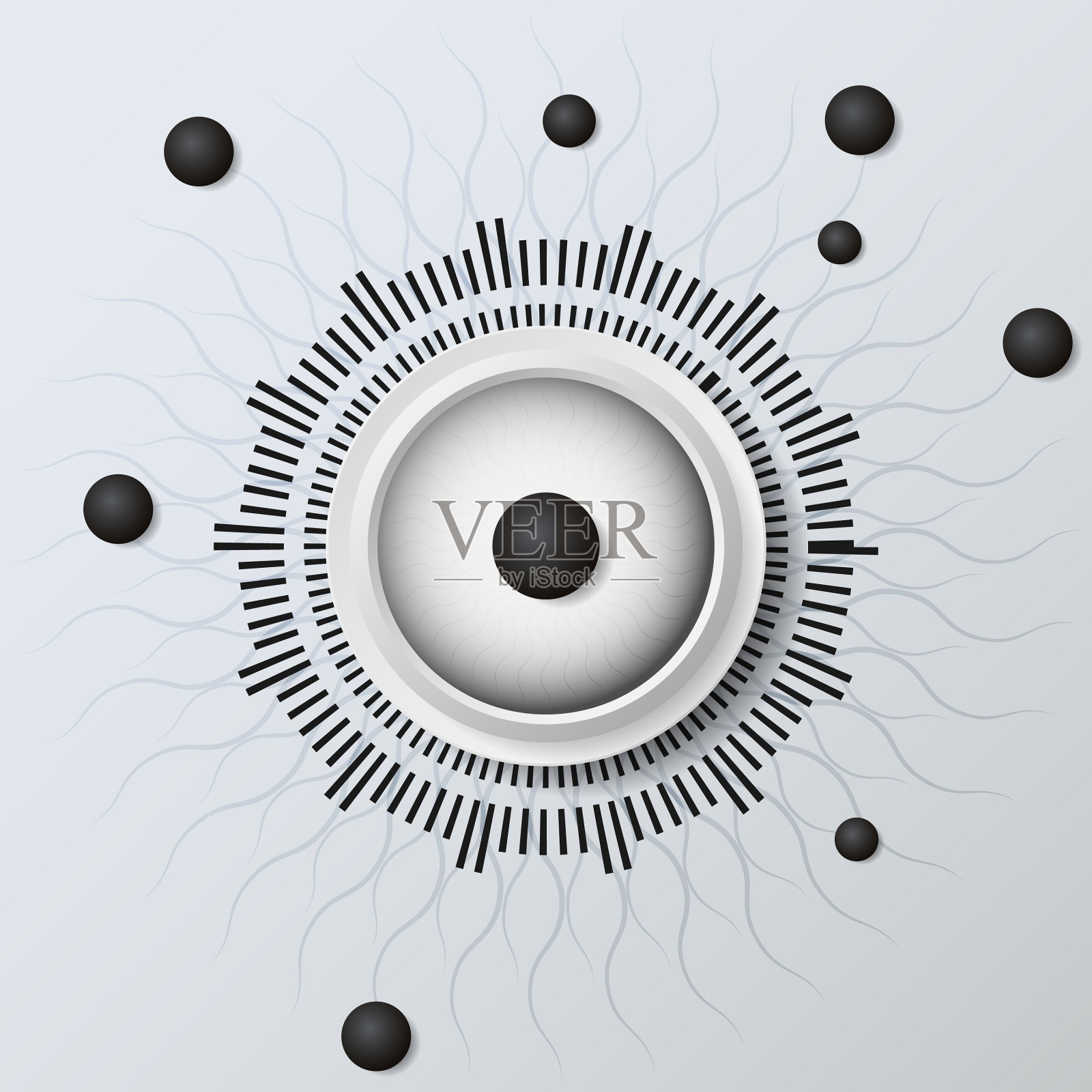 眼睛按钮和黑色的球在灰色的背景插画图片素材