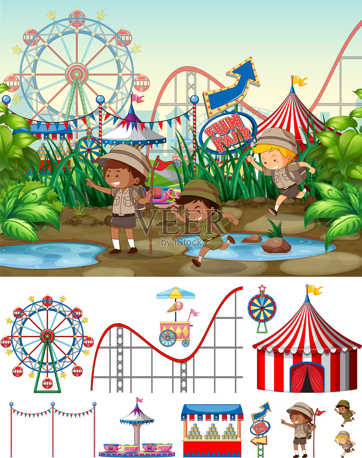 儿童嘉年华场景背景设计插画图片素材