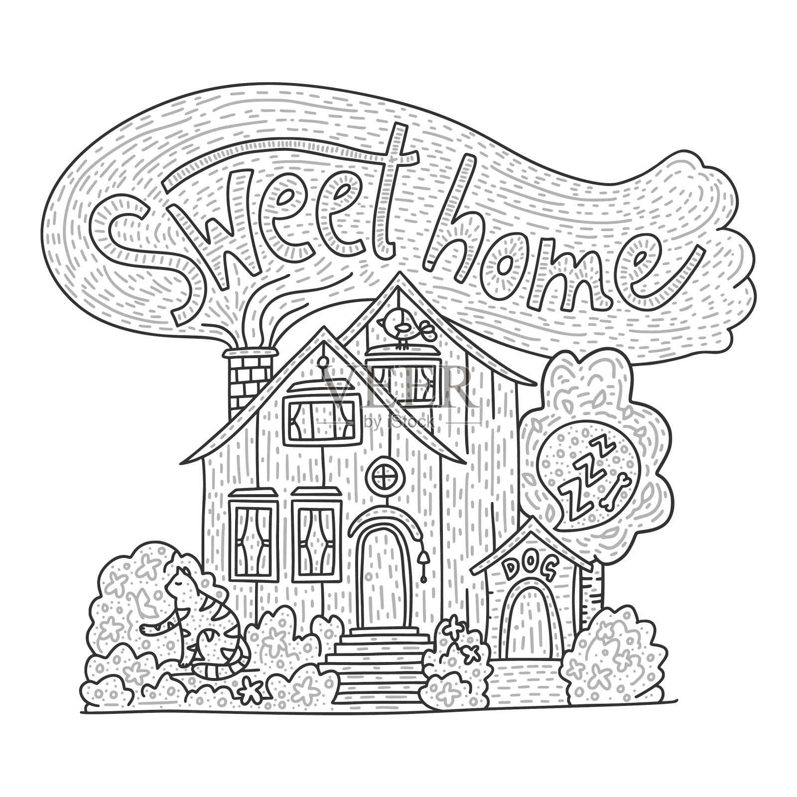 乡村涂鸦详细小屋设计元素图片