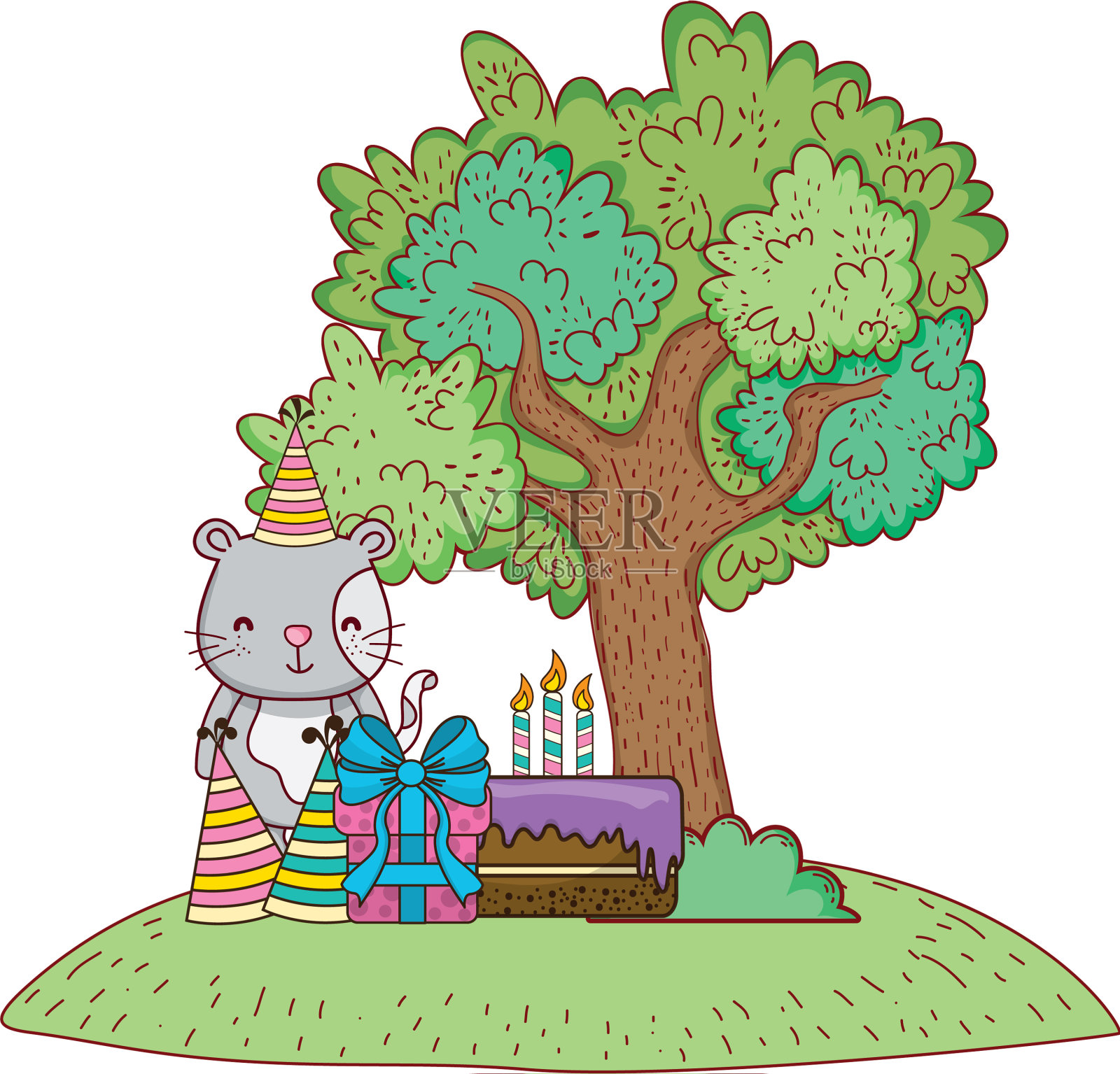 生日快乐可爱的小动物设计元素图片