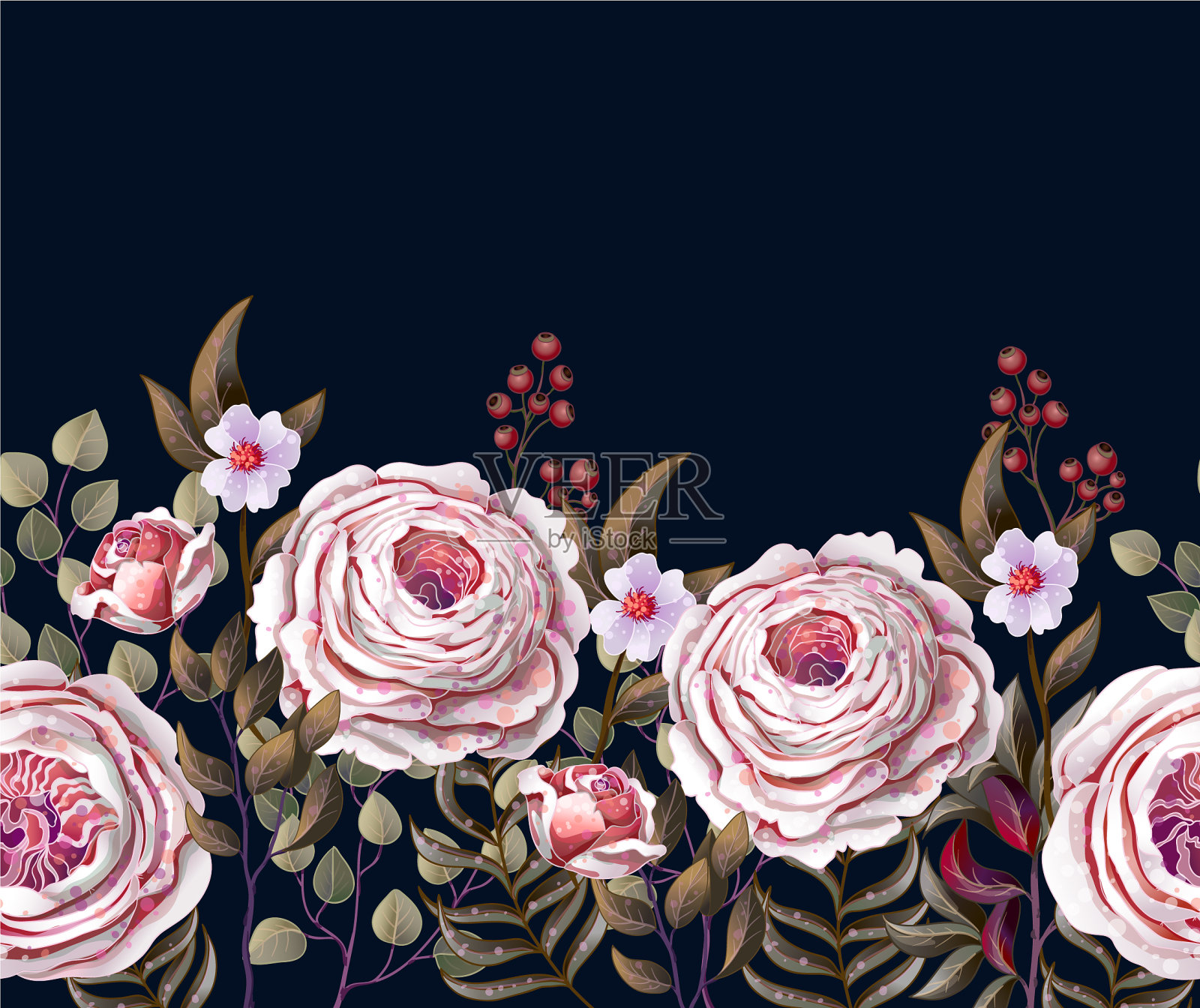 镶边有英国的粉红色玫瑰插画图片素材