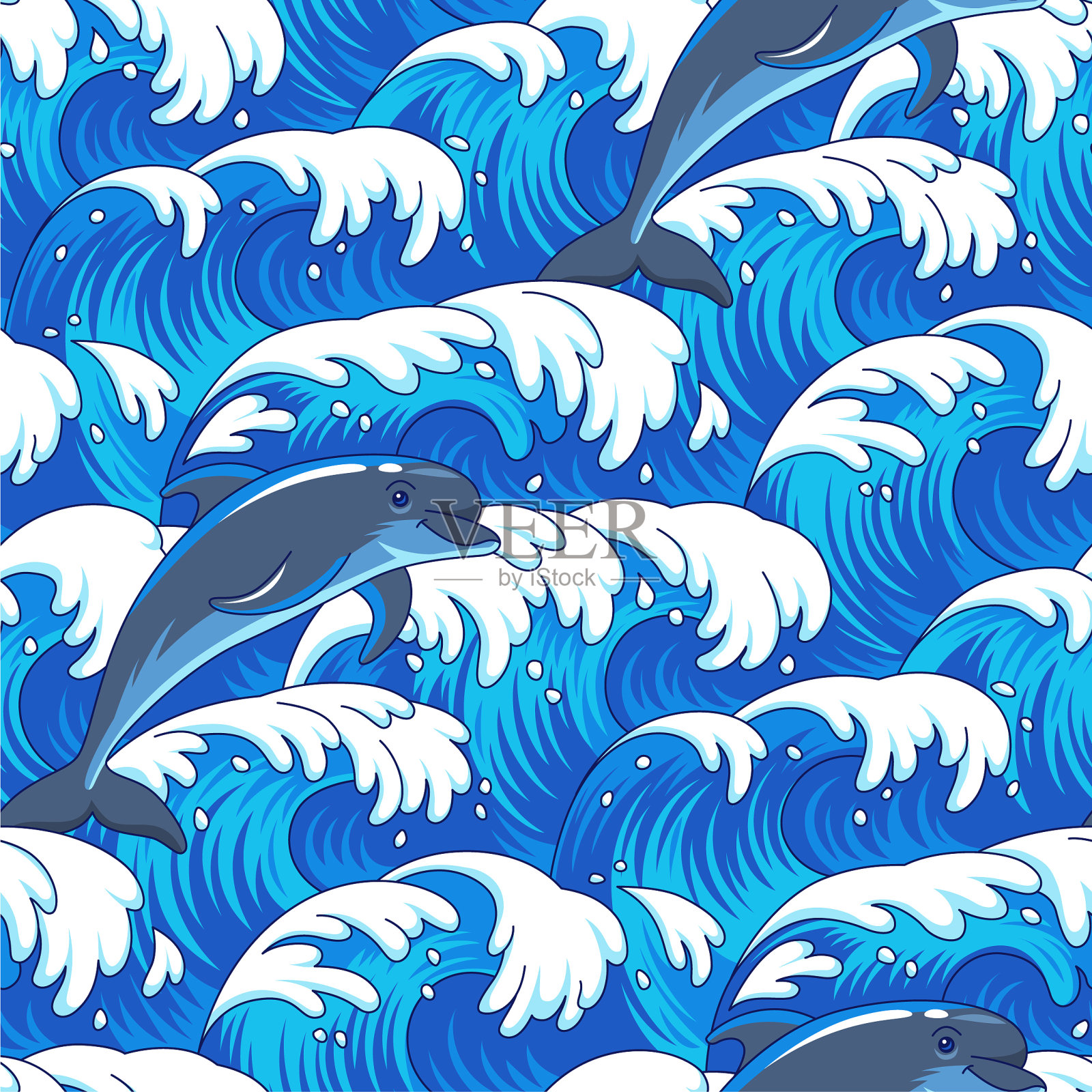 海洋和海豚图案插画图片素材