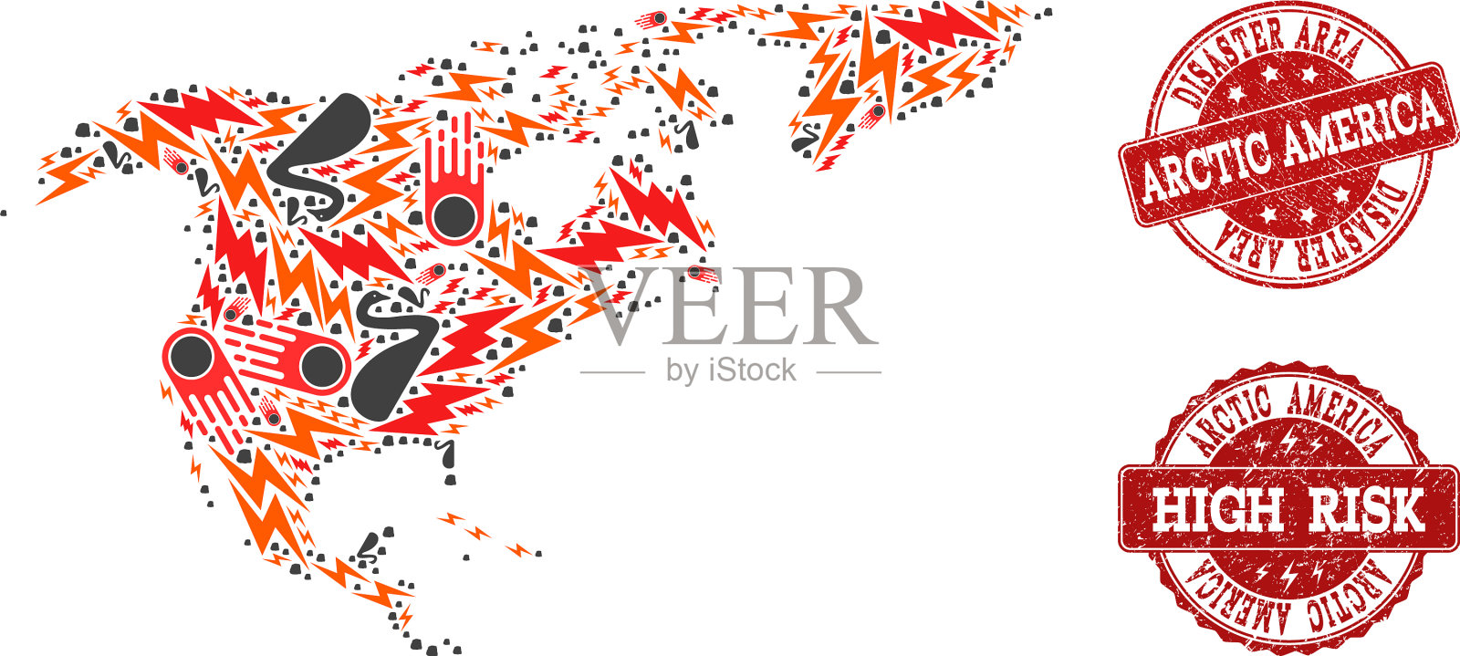 北美马赛克地图的灾难拼贴插画图片素材