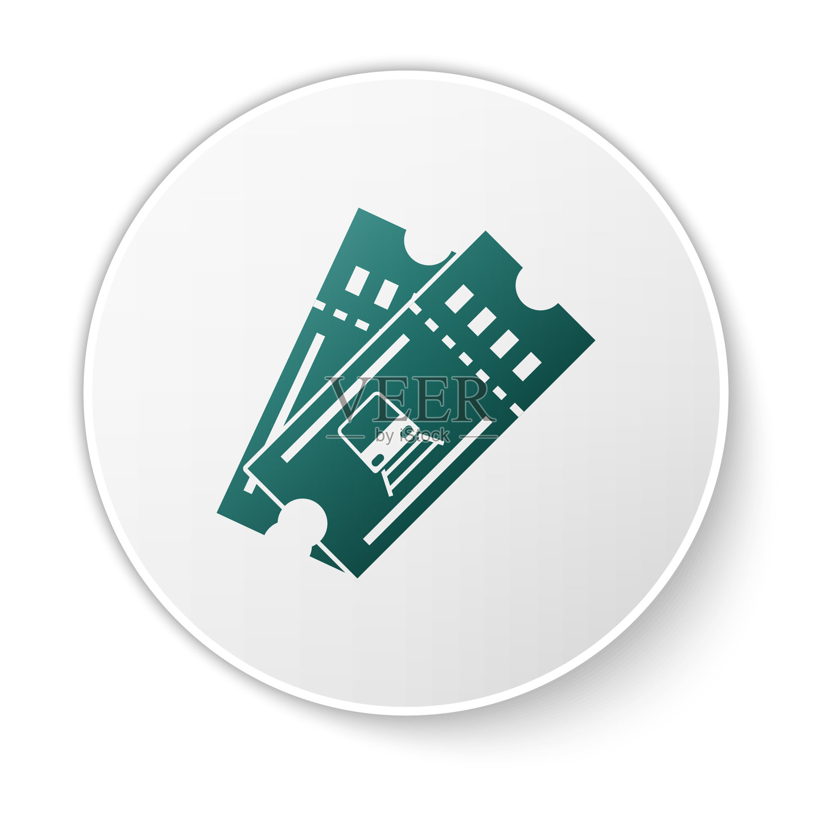 绿色的火车票图标孤立在白色插画图片素材