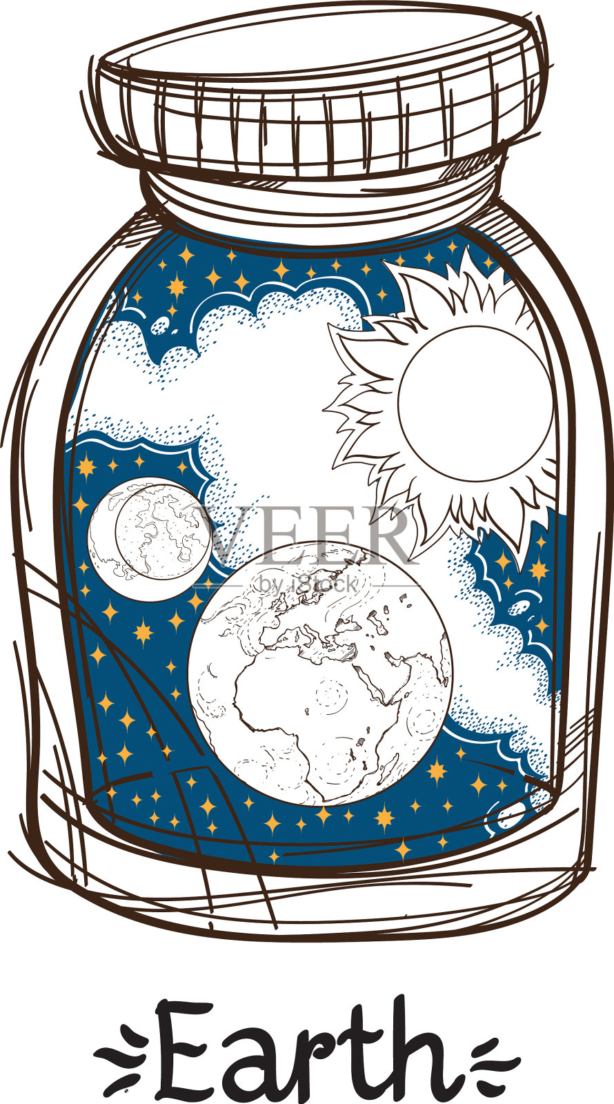 地球在一个玻璃罐中，太阳的行星插画图片素材