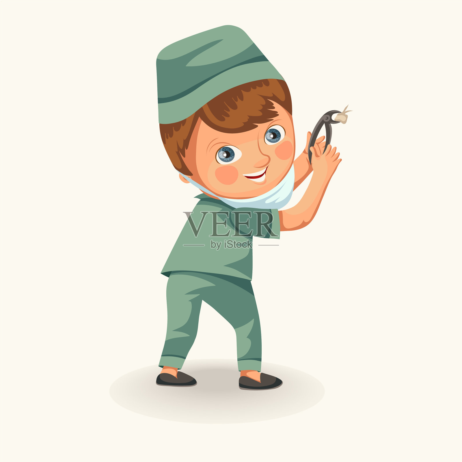 卡通牙医与牙科钳海报插画图片素材