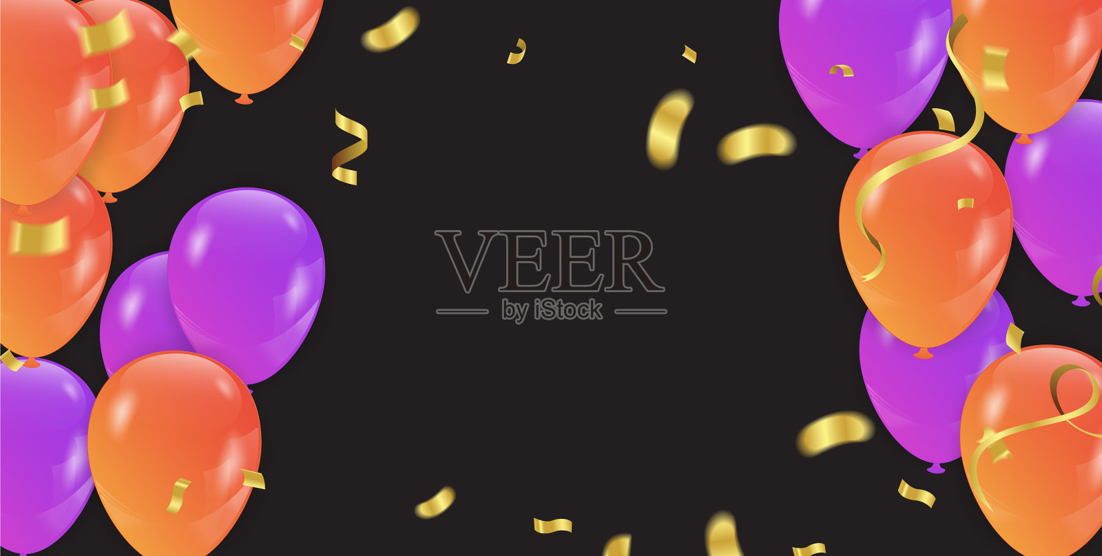 背景是紫色和橙色的气球和插画图片素材