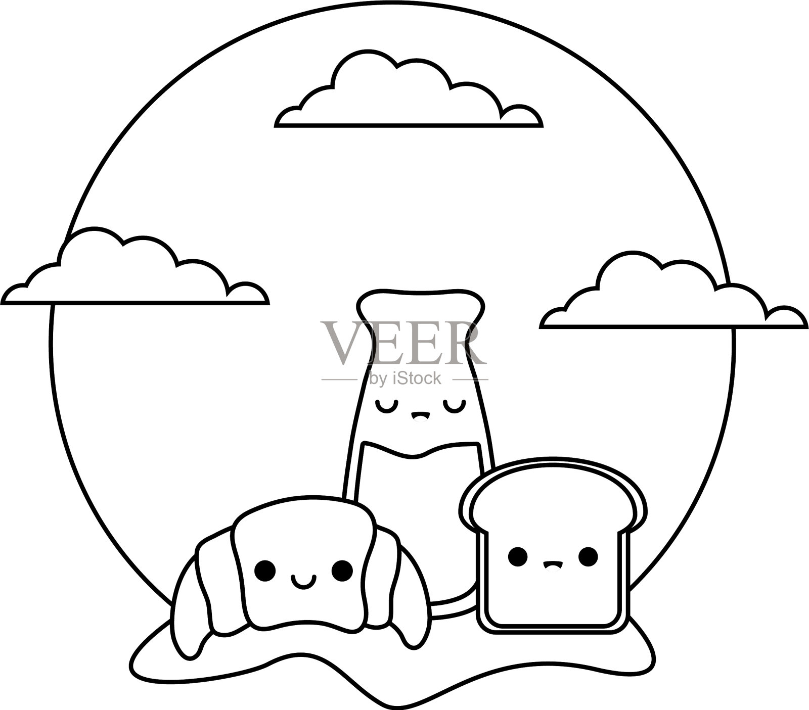 羊角面包配套餐在风景可爱设计元素图片